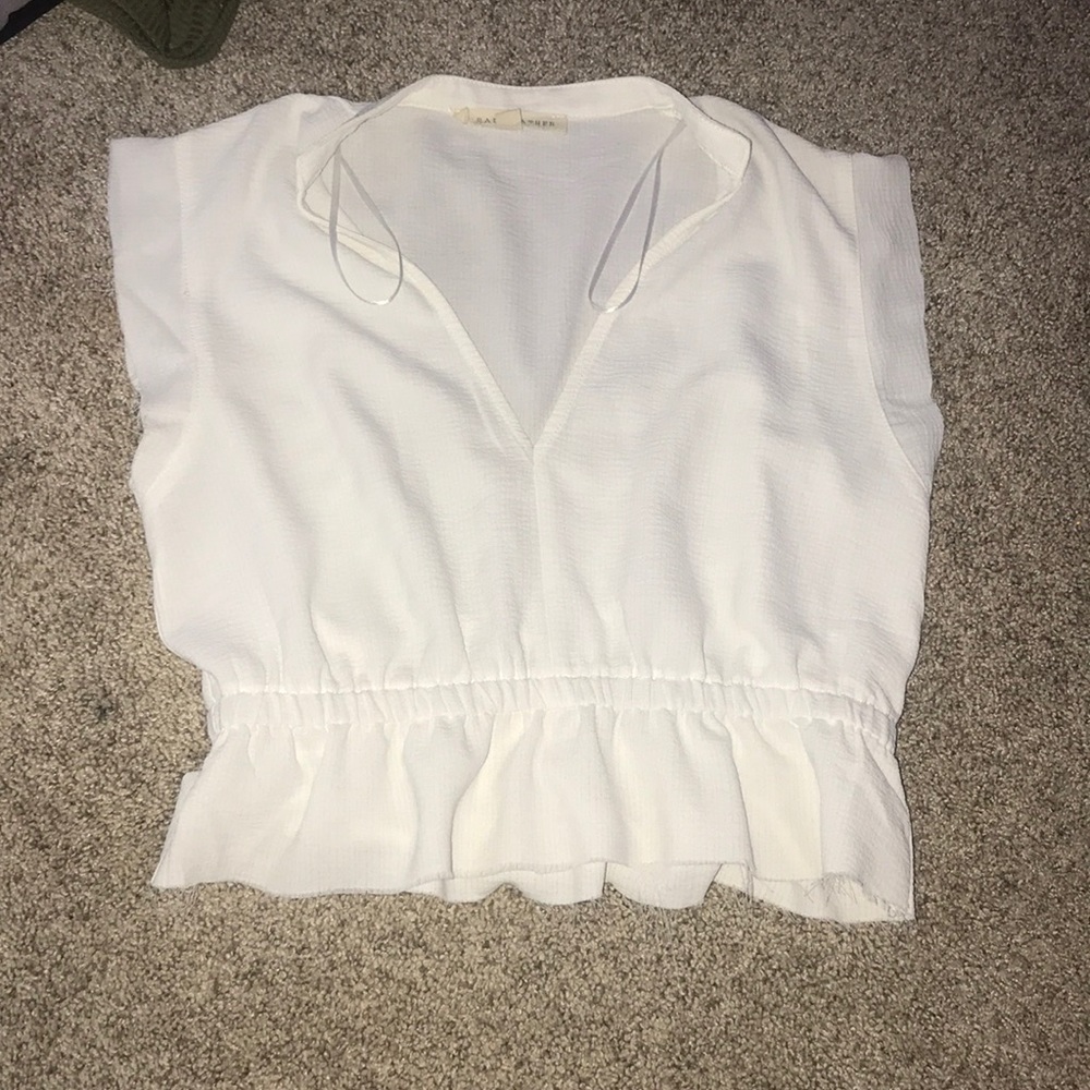white trade and gather blouse shirt
